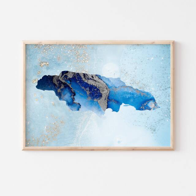 Jamaica Map Shades Of Blue & Silver Wall Art Print - image 1
