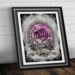 Dictionary Art Print Alice in Wonderland Cheshire Cat Quote. Art Poster On Antique Dictionary Book Page Wall Decor Mixed Media - thumbnail 2
