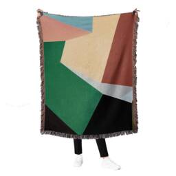 Color Block Cotton Woven Throw Blanket, Mid Century Modern Tapestry Blanket With Fringe Edges - thumbnail 1