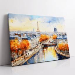 Paris France Eiffel Tower Cityscape Landmark Oil Painting Watercolor Wall Art, Framed Canvas Poster Print, Home Office Room Decor, Gifts - thumbnail 2