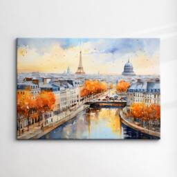 Paris France Eiffel Tower Cityscape Landmark Oil Painting Watercolor Wall Art, Framed Canvas Poster Print, Home Office Room Decor, Gifts - thumbnail 3