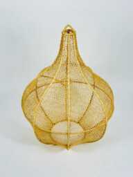 Moroccan Handmade Rattan Lampshade - Large 4-Tier Wicker & Raffia Pendant Light, Boho Straw Ceiling Shade
