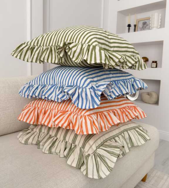 Ruffled Pillow Sham Cotton Case With Ruffle Linen Textured Cushion Cover Frill, 8 Colour Option - All Sizes - image 1