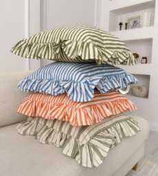 Ruffled Pillow Sham Cotton Case With Ruffle Linen Textured Cushion Cover Frill, 8 Colour Option - All Sizes - thumbnail 1
