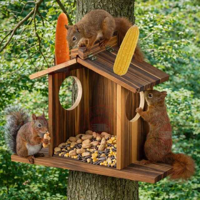 Squirrel Feeder For Outside Garden - Large Wooden Heavy Duty Solid Wood - image 1