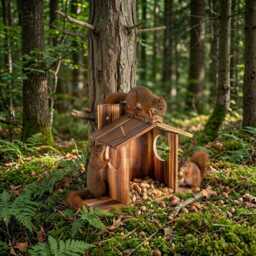 Squirrel Feeder For Outside Garden - Large Wooden Heavy Duty Solid Wood - thumbnail 3