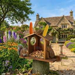 Squirrel Feeder For Outside Garden - Large Wooden Heavy Duty Solid Wood - thumbnail 2