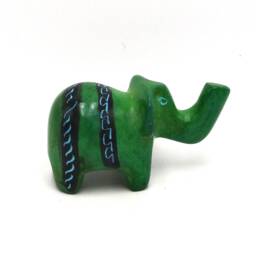 Hand Carved Stone Elephant Figurine, Green African Ornament