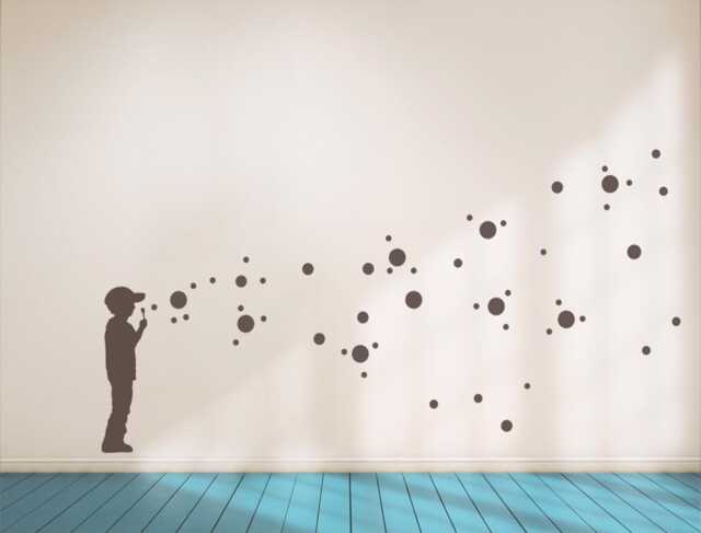 Wall Decal Soap Bubble Boy, Diy Sticker, Dots Decals, Bubbles, Banksy Stencil Style Graffiti, Urban Interior, Berlin Design - image 1