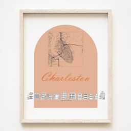 Charleston Streetscape + Map Drawing Side Porch Houses South Carolina City Plan - Art Print Wedding Realtor Moving Gift Travel Souvenir - thumbnail 1