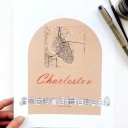 Charleston Streetscape + Map Drawing Side Porch Houses South Carolina City Plan - Art Print Wedding Realtor Moving Gift Travel Souvenir - thumbnail 2