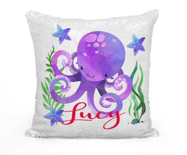 Personalized Octopus Mermaid Sequin Flip Pillow, Custom Sea Life Octopus Pillow - image 1