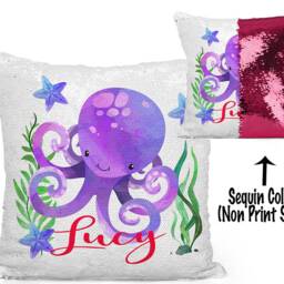 Personalized Octopus Mermaid Sequin Flip Pillow, Custom Sea Life Octopus Pillow - thumbnail 2