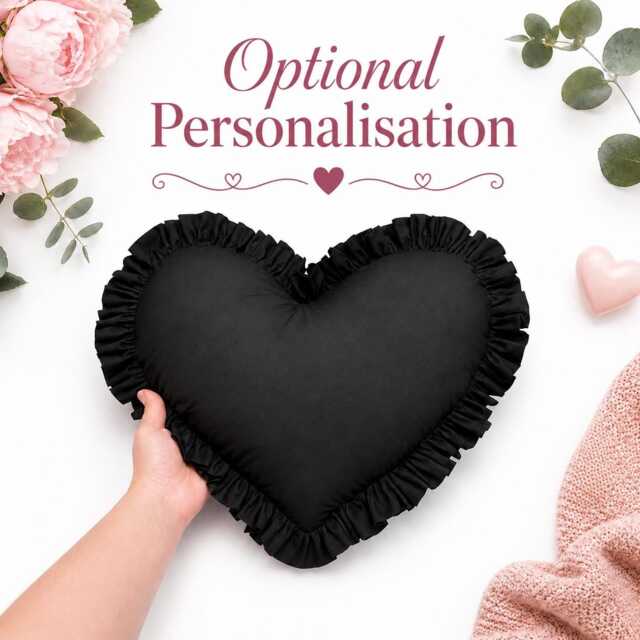 Personalised Luxury Black Frilled Heart Cushion Decor Plush Pillow Decorative Throw + Ruffles - image 1