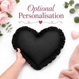 Personalised Luxury Black Frilled Heart Cushion Decor Plush Pillow Decorative Throw + Ruffles