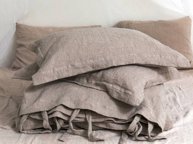 Linen Duvet Cover - Washed Cover-Linen Duvet Cover in Natural Color With Black Stripes-Linen BeddingAvailable Any Size - image 1