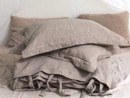 Linen Duvet Cover - Washed Cover-Linen Duvet Cover in Natural Color With Black Stripes-Linen BeddingAvailable Any Size - thumbnail 1