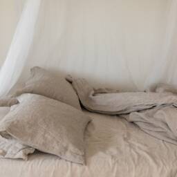 Linen Duvet Cover - Washed Cover-Linen Duvet Cover in Natural Color With Black Stripes-Linen BeddingAvailable Any Size - thumbnail 2