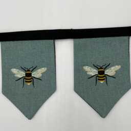 Bee Mini Bunting, Teal Blue Background, Bees Fabric Wall Hanging Decoration - thumbnail 2