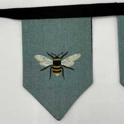 Bee Mini Bunting, Teal Blue Background, Bees Fabric Wall Hanging Decoration - thumbnail 3