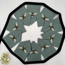 Bee Mini Bunting, Teal Blue Background, Bees Fabric Wall Hanging Decoration
