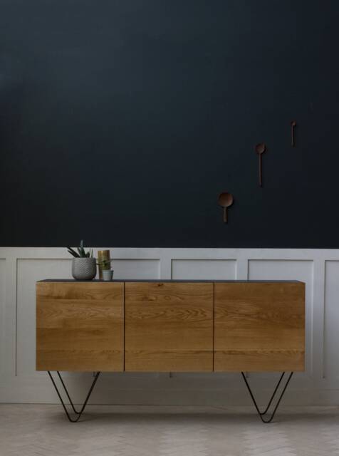 Konk ??? Oak & Steel Credenza [Large] Bespoke Sizes Available Mid Century Solid Wood Industrial Sideboard, Handmade Console Cabinet - image 1