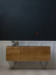 Konk ??? Oak & Steel Credenza [Large] Bespoke Sizes Available Mid Century Solid Wood Industrial Sideboard, Handmade Console Cabinet - thumbnail 1