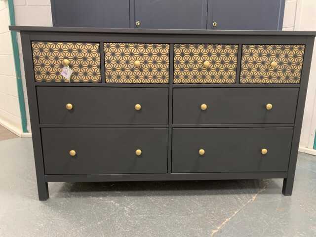 Large Painted Chest Of Drawers Merchant Black Gold Geometric Round Handles - image 1