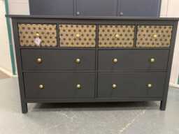 Large Painted Chest Of Drawers Merchant Black Gold Geometric Round Handles - thumbnail 1