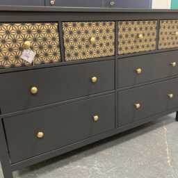 Large Painted Chest Of Drawers Merchant Black Gold Geometric Round Handles - thumbnail 2