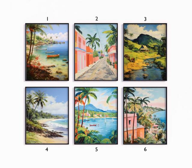 Dominican Republic Poster Set, Caribbean Travel Prints, Floral Art, Latin Decor, Folk Art Poster, Tropical Gift, A1/A2/A3/A4 - image 1