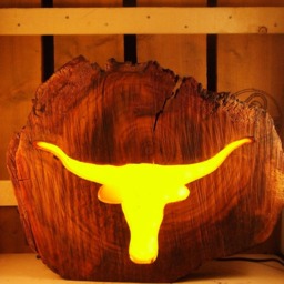 Longhorn Lamp, Made From Cherry Wood & Resin. Country Farmhouse Themed Lamp - thumbnail 4