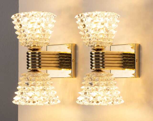 Murano Glass Wall Lights Rostrato Crystal Vintage Style Pair - Handmade Italy - image 1