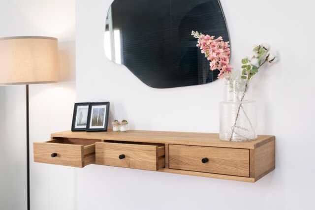 Floating Console Table With Three Drawers in Solid Oak - Hallway Styling - image 1