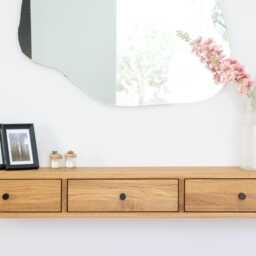 Floating Console Table With Three Drawers in Solid Oak - Hallway Styling - thumbnail 2