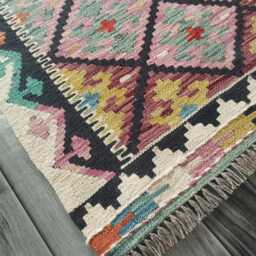 Afghan Kilim Rug, Handmade Artisan Multicolour Turkish Persian Navajo Moroccan Bohemian Flatweave, Natural Wool Dhurrie Rug 123x78 cm - thumbnail 3