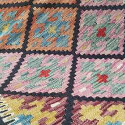 Afghan Kilim Rug, Handmade Artisan Multicolour Turkish Persian Navajo Moroccan Bohemian Flatweave, Natural Wool Dhurrie Rug 123x78 cm - thumbnail 4
