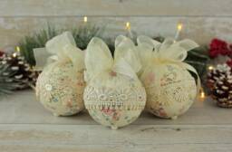 Lace Christmas Ornaments Shabby Chic Baubles, Set Of 3 - thumbnail 1