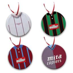 Aston Villa Retro Shirt Kits Christmas Tree Decoration Bauble Flat Ceramic Great Gift Multi Pack Of 4 Or 8 - thumbnail 2