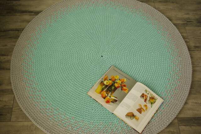 Chunky Knit Cotton Rug, Gray & Mint, Kids Play Mat - 47'' - image 1