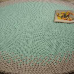 Chunky Knit Cotton Rug, Gray & Mint, Kids Play Mat - 47'' - thumbnail 3