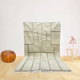 Handwoven Beni Ourain Rug Moroccan Wool Carpet, Striped Berber Design - thumbnail 1