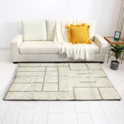 Handwoven Beni Ourain Rug Moroccan Wool Carpet, Striped Berber Design - thumbnail 3