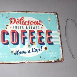 Delicious Fresh Brewed Coffee Door Sign, Have A Cup, Funny Hanger, Metal Wall Hanging, Rustic Plaque Drinking, Nostalgic Optic - thumbnail 3