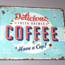 Delicious Fresh Brewed Coffee Door Sign, Have A Cup, Funny Hanger, Metal Wall Hanging, Rustic Plaque Drinking, Nostalgic Optic - thumbnail 2