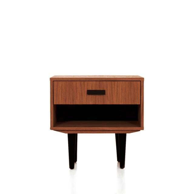 Nightstand With Open Shelf in Mid-Century Modern Style Made Of Oak Vaneer -Teak Colour -, Bedside Table Livlo T-P04 - image 1