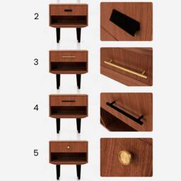 Nightstand With Open Shelf in Mid-Century Modern Style Made Of Oak Vaneer -Teak Colour -, Bedside Table Livlo T-P04 - thumbnail 3