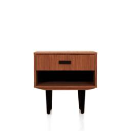 Nightstand With Open Shelf in Mid-Century Modern Style Made Of Oak Vaneer -Teak Colour -, Bedside Table Livlo T-P04