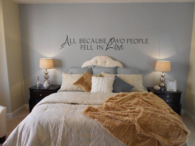 Romantic Wall Decal All Because Two People Fell in Love, Master Bedroom Vinyl Lettering - image 1