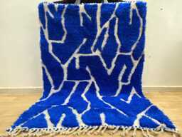 Blue Moroccan Rug 4x6 - Beni Ourain Handmade Area Rugs For Living Room Berber Rug- Azilal